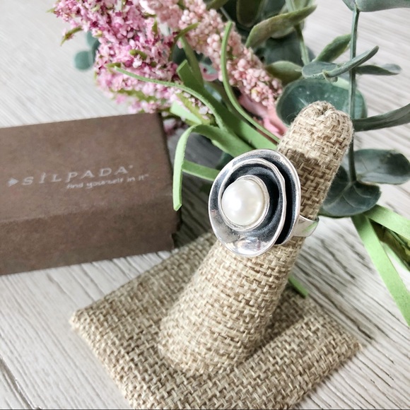 Size 5 SILPADA Lily Pearl & .925 Sterling Silver Ring, R2121 - Picture 4 of 6